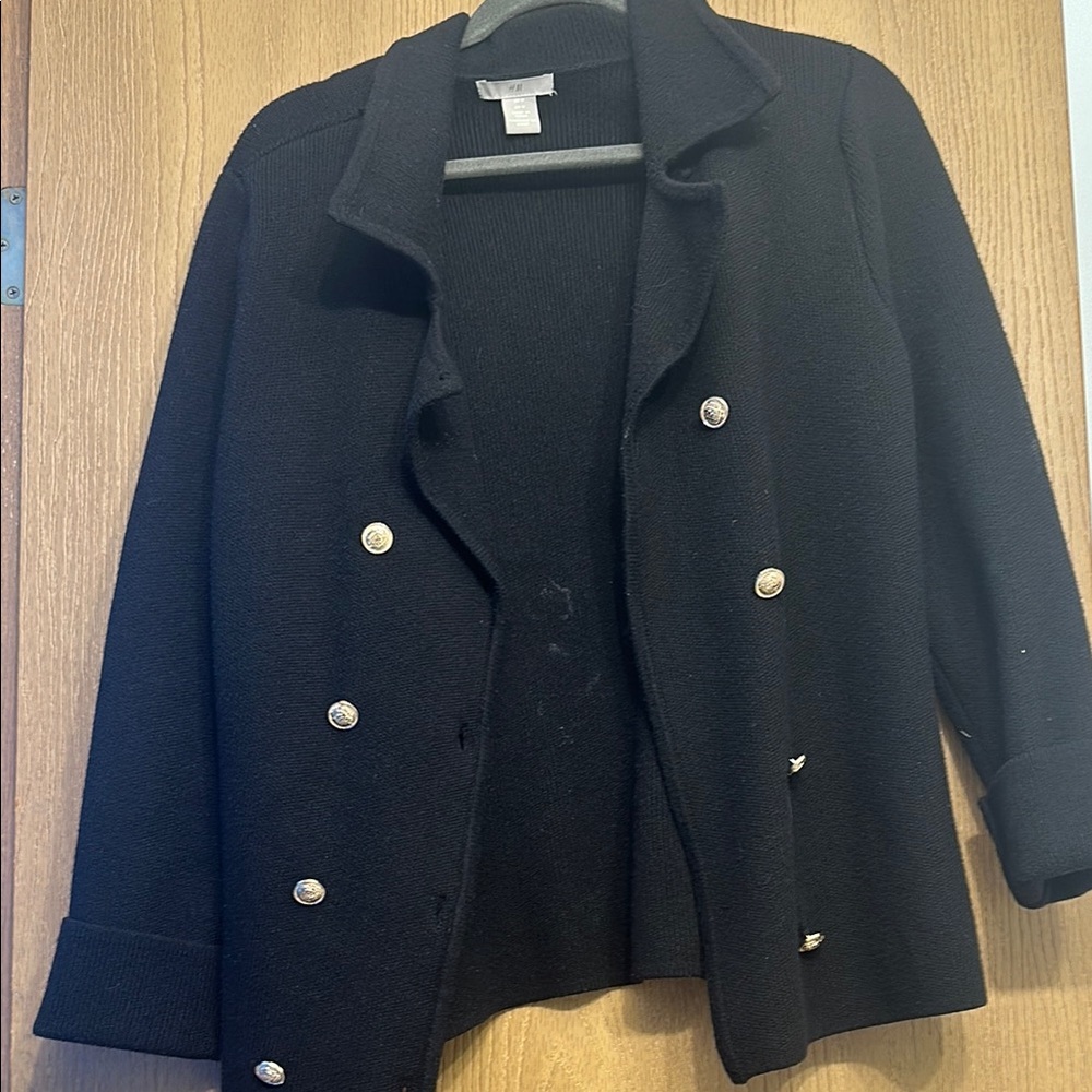 H&M Black Pea Coat Sweater with Structured Shoulders